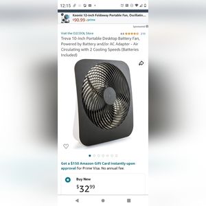 Treva 10 Inch Portable Battery Operated Fan WORKS GREAT